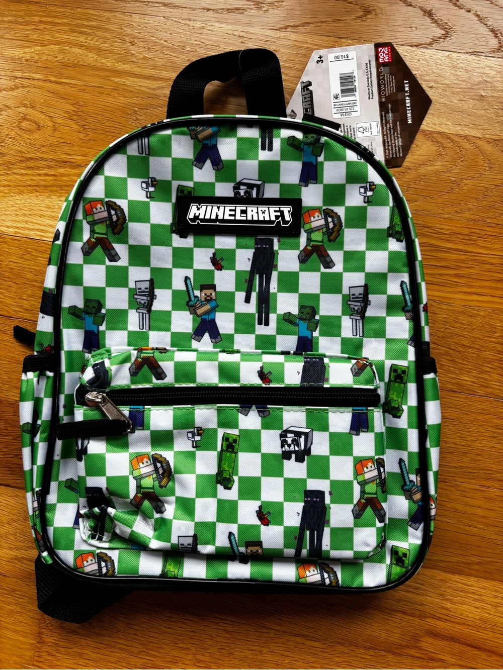 Minecraft School Mini Backpack Green Checker Creeper Steve Bioworld Kids NWT